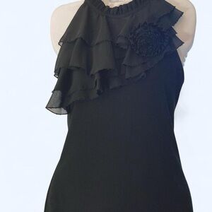 White House black sleeveless blouse with flower detail S